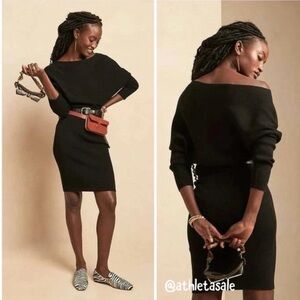 NWT Banana Republlic Colleta Off-Shoulder Sweater Dress | Black. Sz: L TALL.